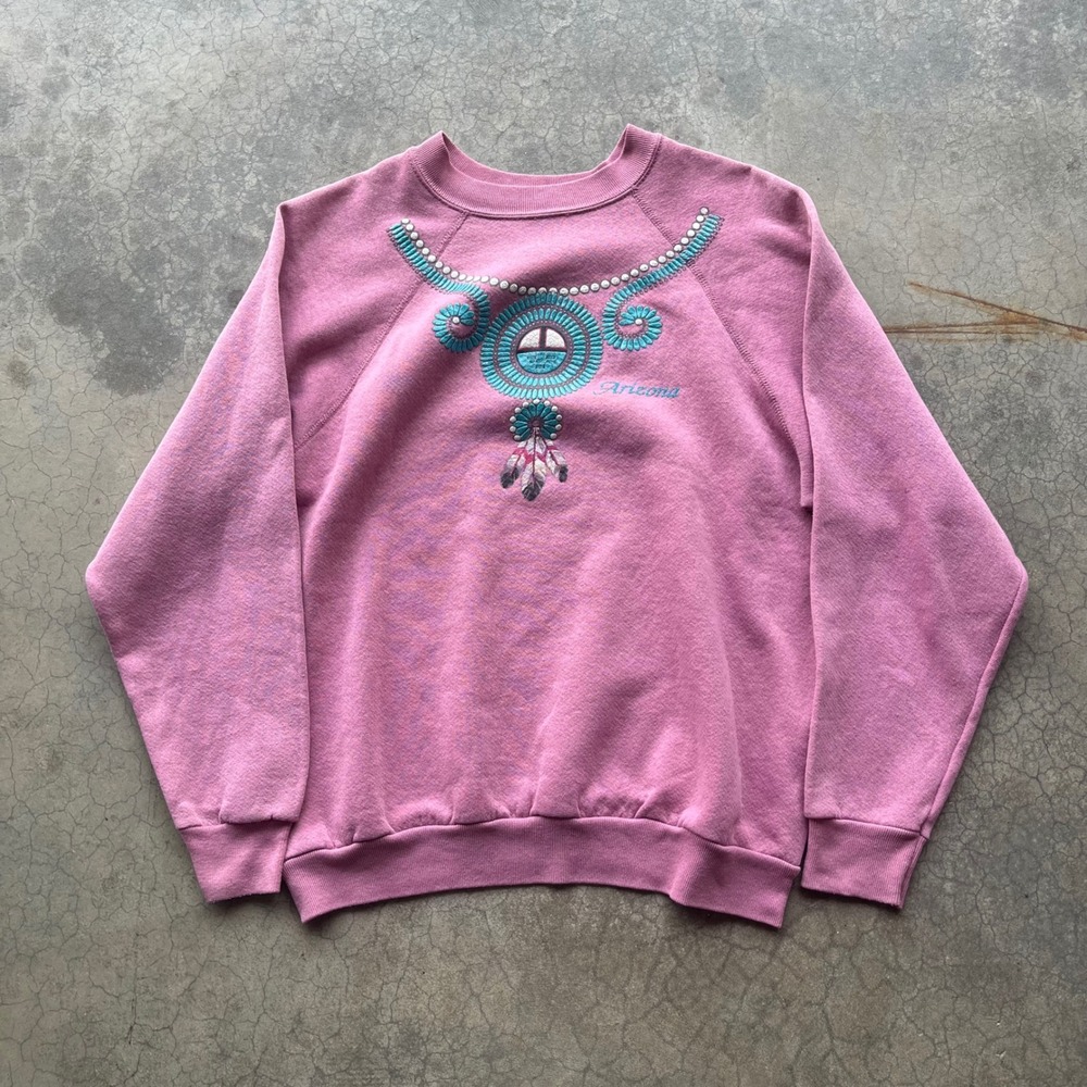Vintage Tultex Arizona Graphic Sweatshirt Pink Southwestern Raglan Medium USA